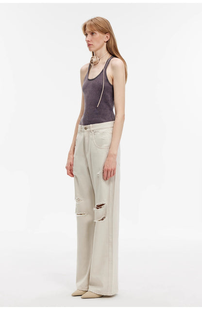 Distressed Wide-Leg Jeans - Retro Flared Streetwear | The Pretty Spot