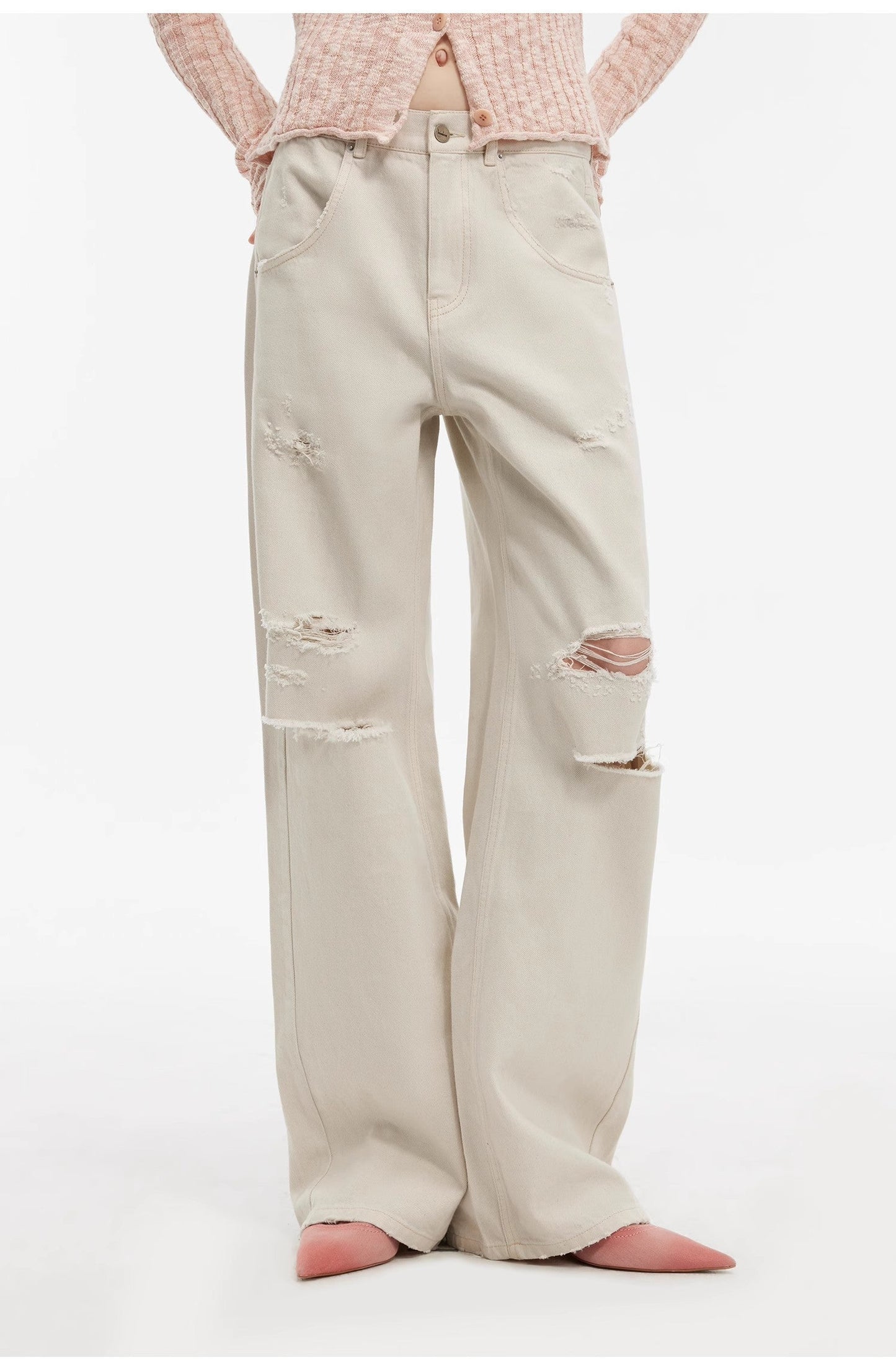 Distressed Wide-Leg Jeans - Retro Flared Streetwear | The Pretty Spot
