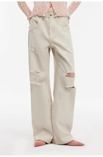 Distressed Wide-Leg Jeans - Retro Flared Streetwear | The Pretty Spot