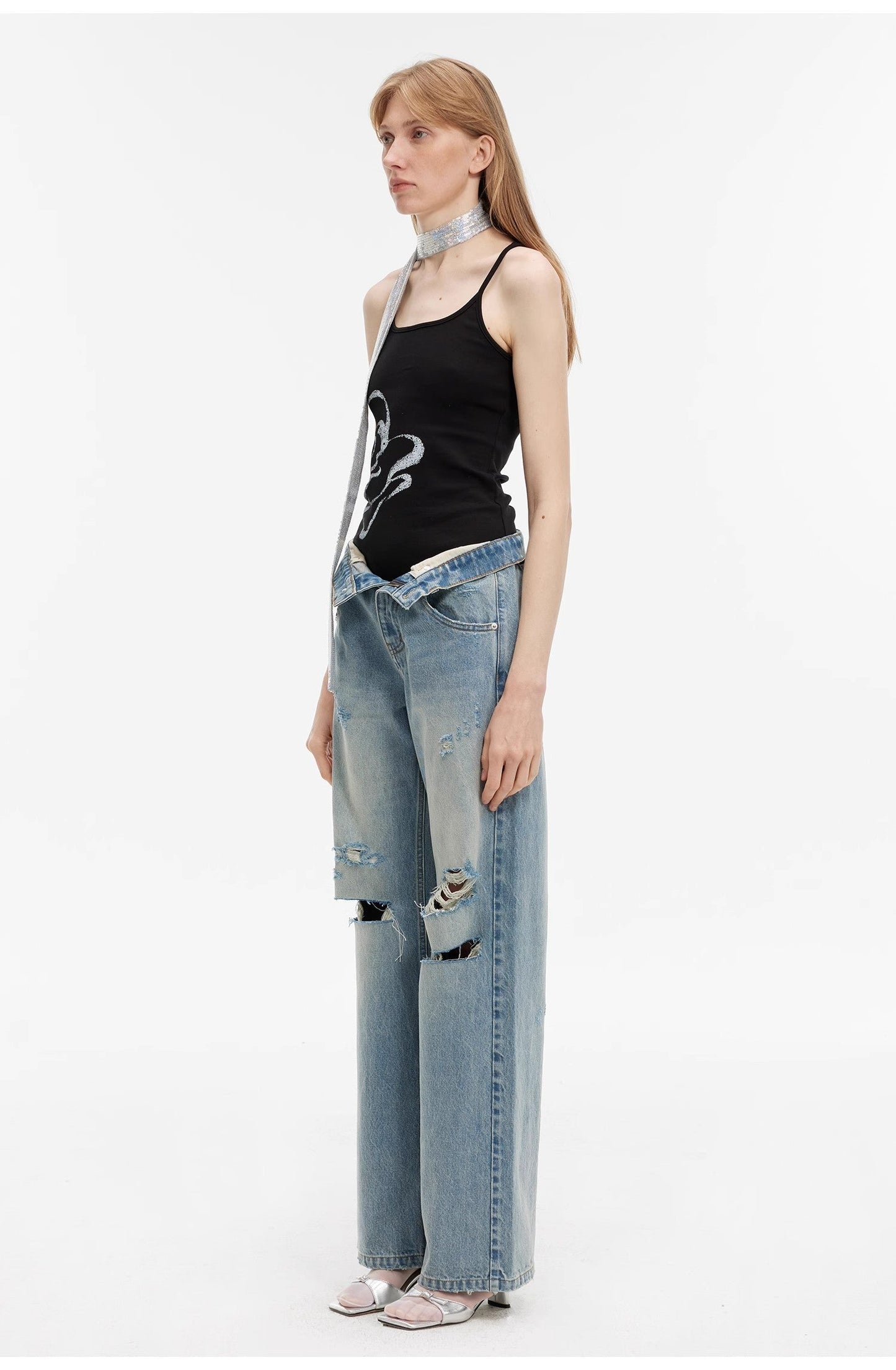 Distressed Wide-Leg Jeans - Retro Flared Streetwear | The Pretty Spot
