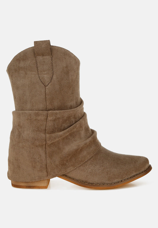 Brown suede boot on a white background