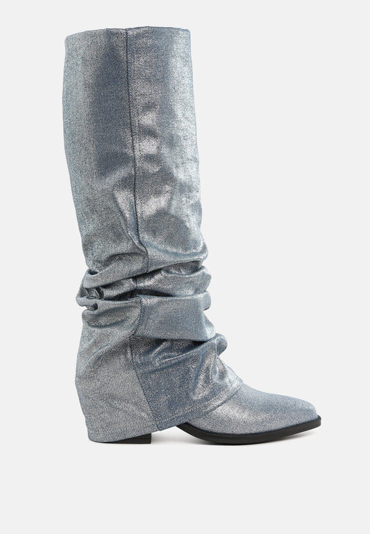 The Pretty Spot™ Foldover Slouchy Boots – Grey Washed Denim | The Pretty Spot