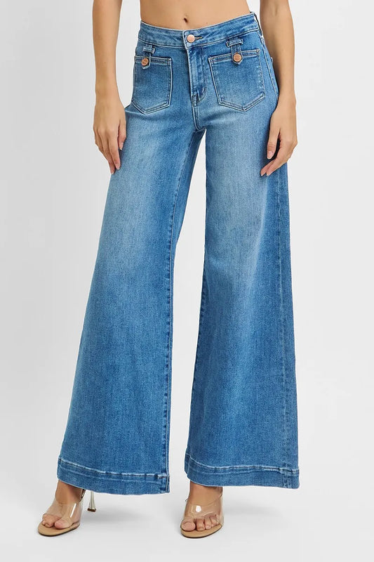 The Pretty Spot™ RISEN Wide Leg Patch Pocket Jeans | The Pretty Spot