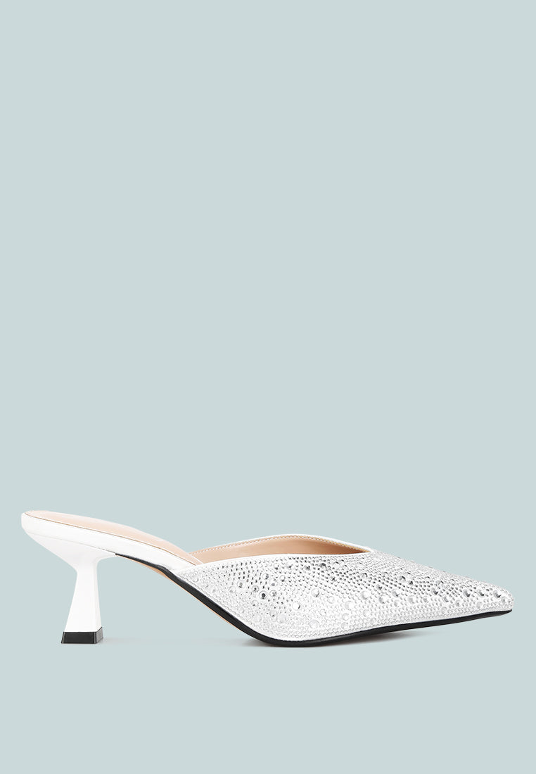 The Pretty Spot™ Rhinestones Embellished Satin Mules – Elegant Kitten Heels | The Pretty Spot