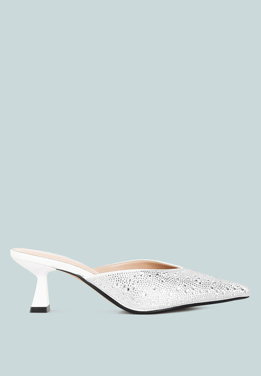 The Pretty Spot™ Rhinestones Embellished Satin Mules – Elegant Kitten Heels | The Pretty Spot