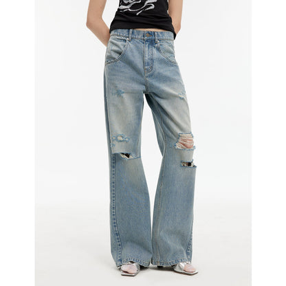 Distressed Wide-Leg Jeans - Retro Flared Streetwear | The Pretty Spot