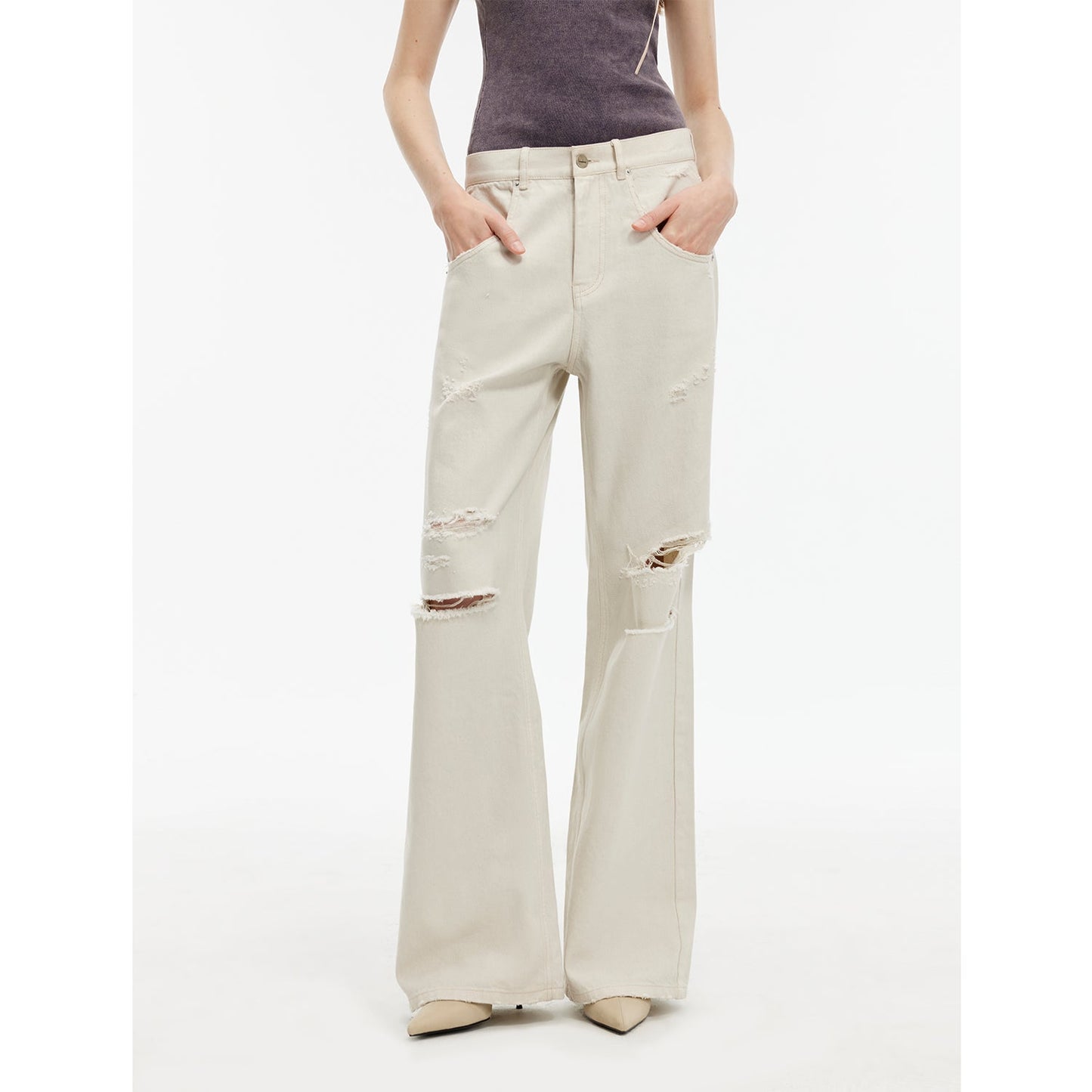 Distressed Wide-Leg Jeans - Retro Flared Streetwear | The Pretty Spot