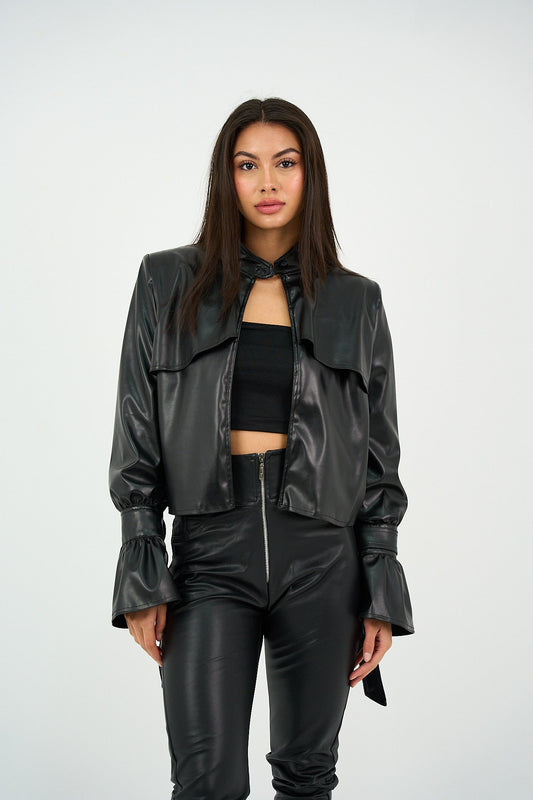 The Pretty Spot™ Faux Leather Trench Jacket – Black | The Pretty Spot